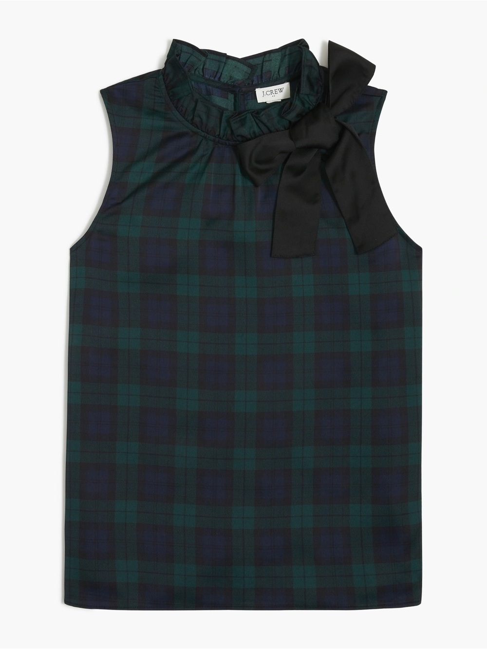 J. Crew Black Watch plaid bow-neck ruffle top Size XL